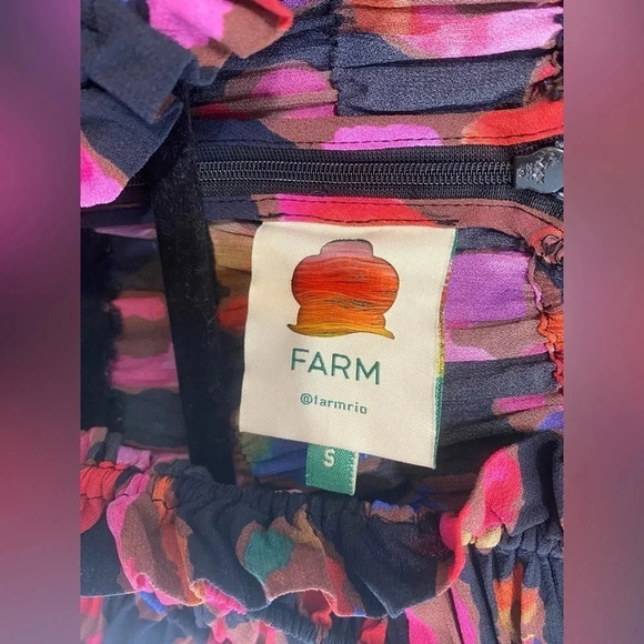 Farm Rio Anthropologie Iridescent Leopards Black Ruffled Dress - Size Small - Picture 7 of 16